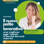 Banner promozionale del webinar SKILLON reload: "Il nuovo patto lavorativo: cosa vogliono oggi i talenti e perché dovresti saperlo" con la relatrice Jessica Armani. Attrarre e trattenere i talenti: appuntamento il 17 Settembre 2025 alle ore 18.00. Maggiori informazioni su skillon.it.