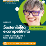 Banner promozionale del webinar SKILLON reload: "sostenibilità e competitività: come distinguere i fatti dalle mode" con la relatrice Sara Battistella. Attrarre e trattenere i talenti: appuntamento il 18 ottobre 2025 alle ore 18.00. Maggiori informazioni su skillon.it.